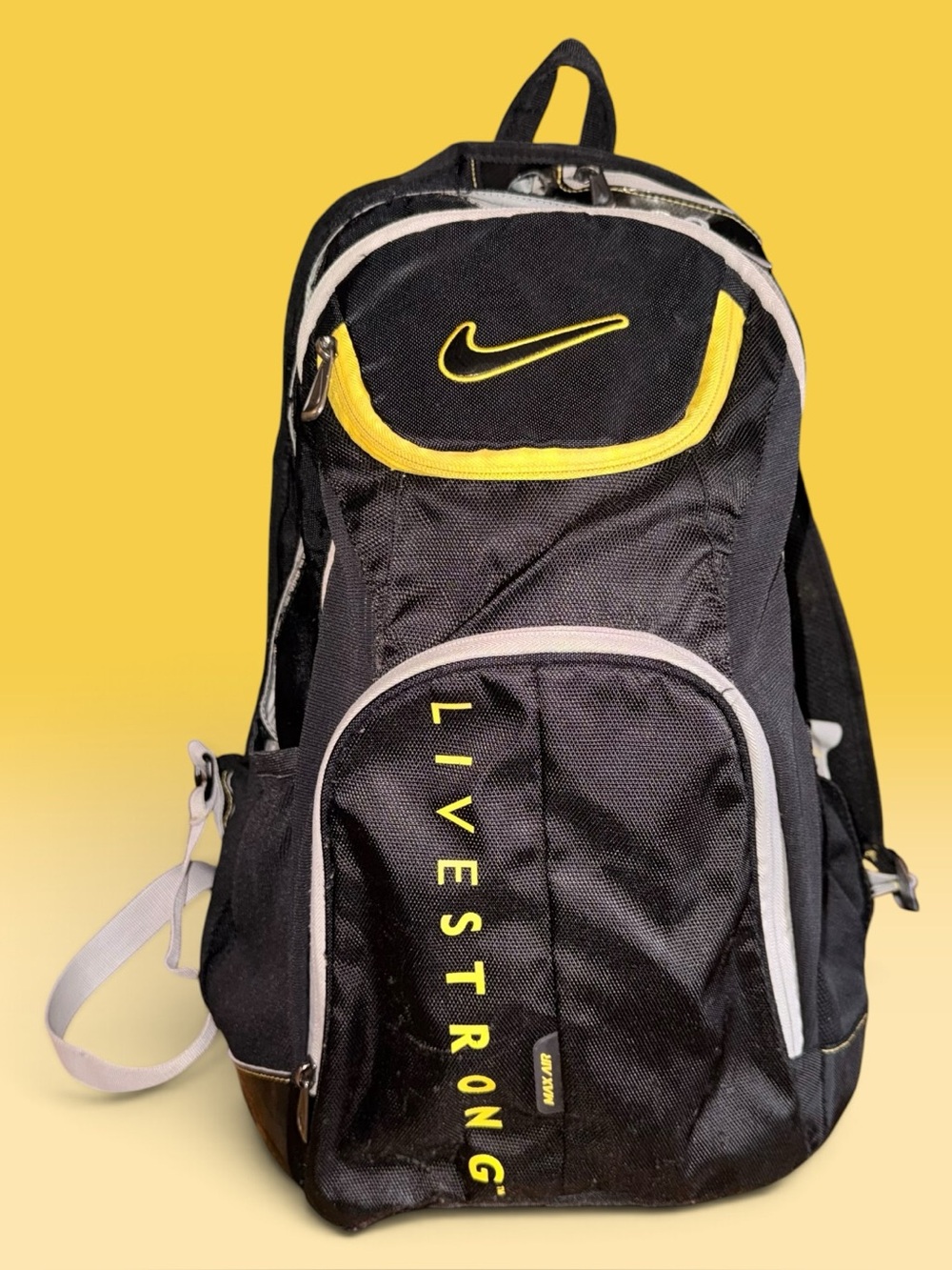 Nike Livestrong Max Air Backpack Black Yellow Athletic Laptop School Bag